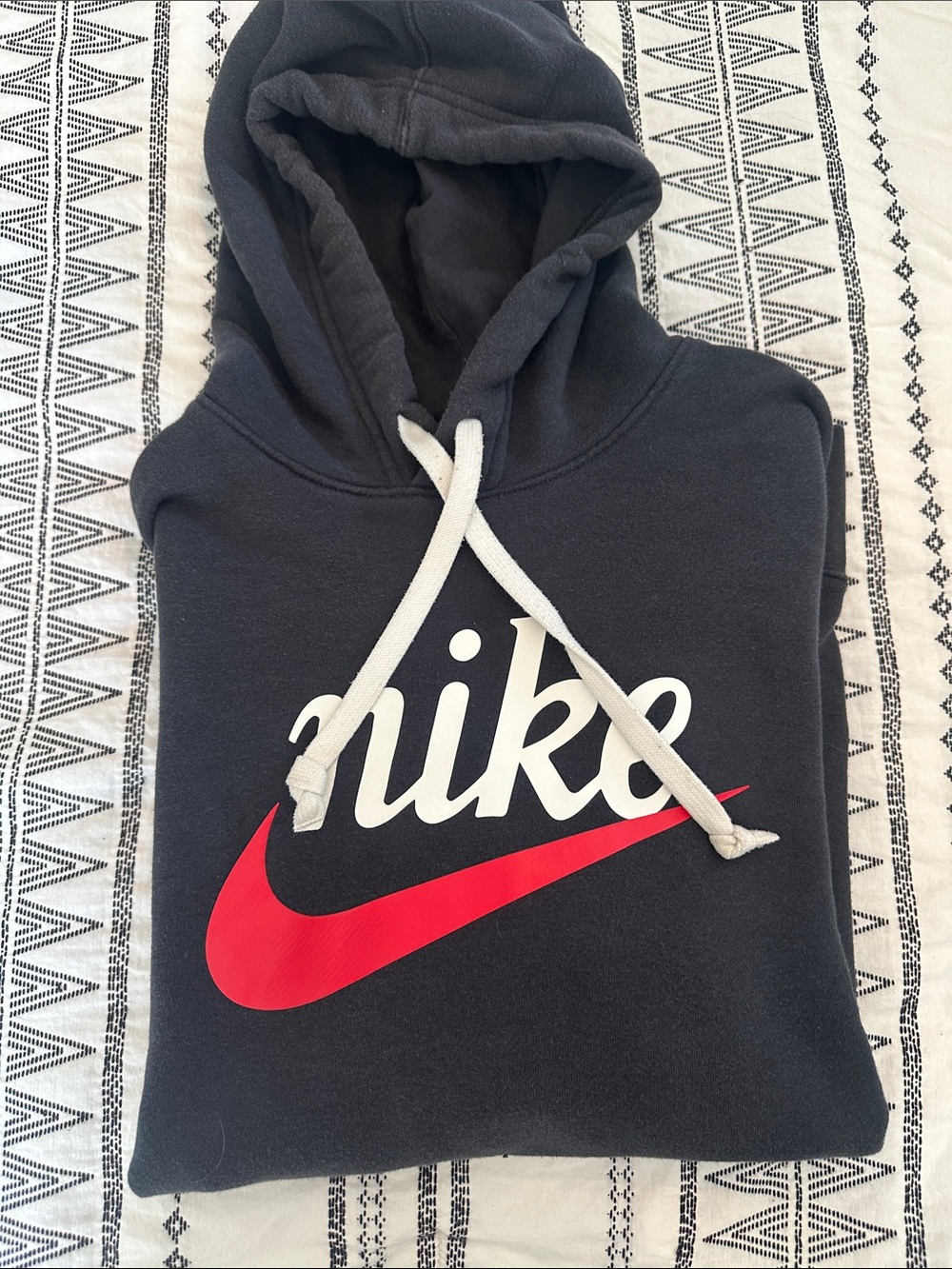 Nike Black Hoodie with White Script and Red Swoosh